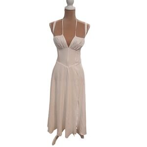 Marthea White Corset Midi Dress Womens Medium Ruched Bust Lace Up Back Halter
